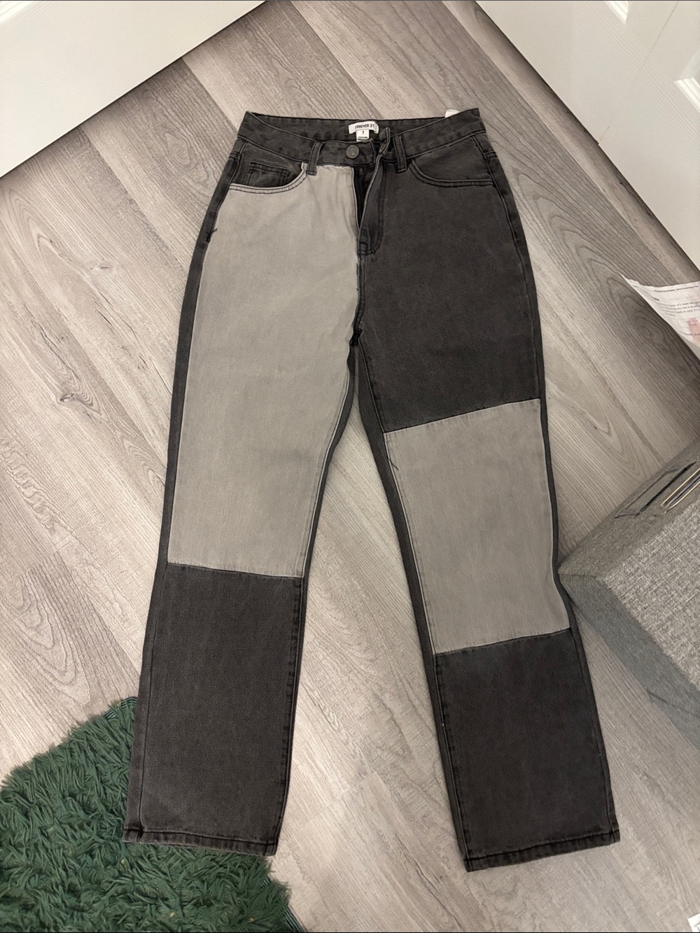 Forever 21 Two-Tone Black and Light Gray Straight Leg Jeans